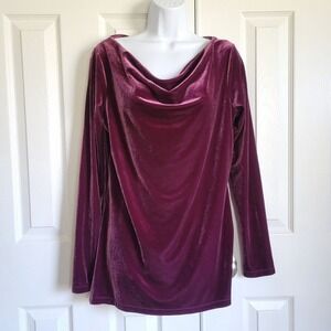Land's End purple velvet long sleeve drape neck top women's small size 6 - 8